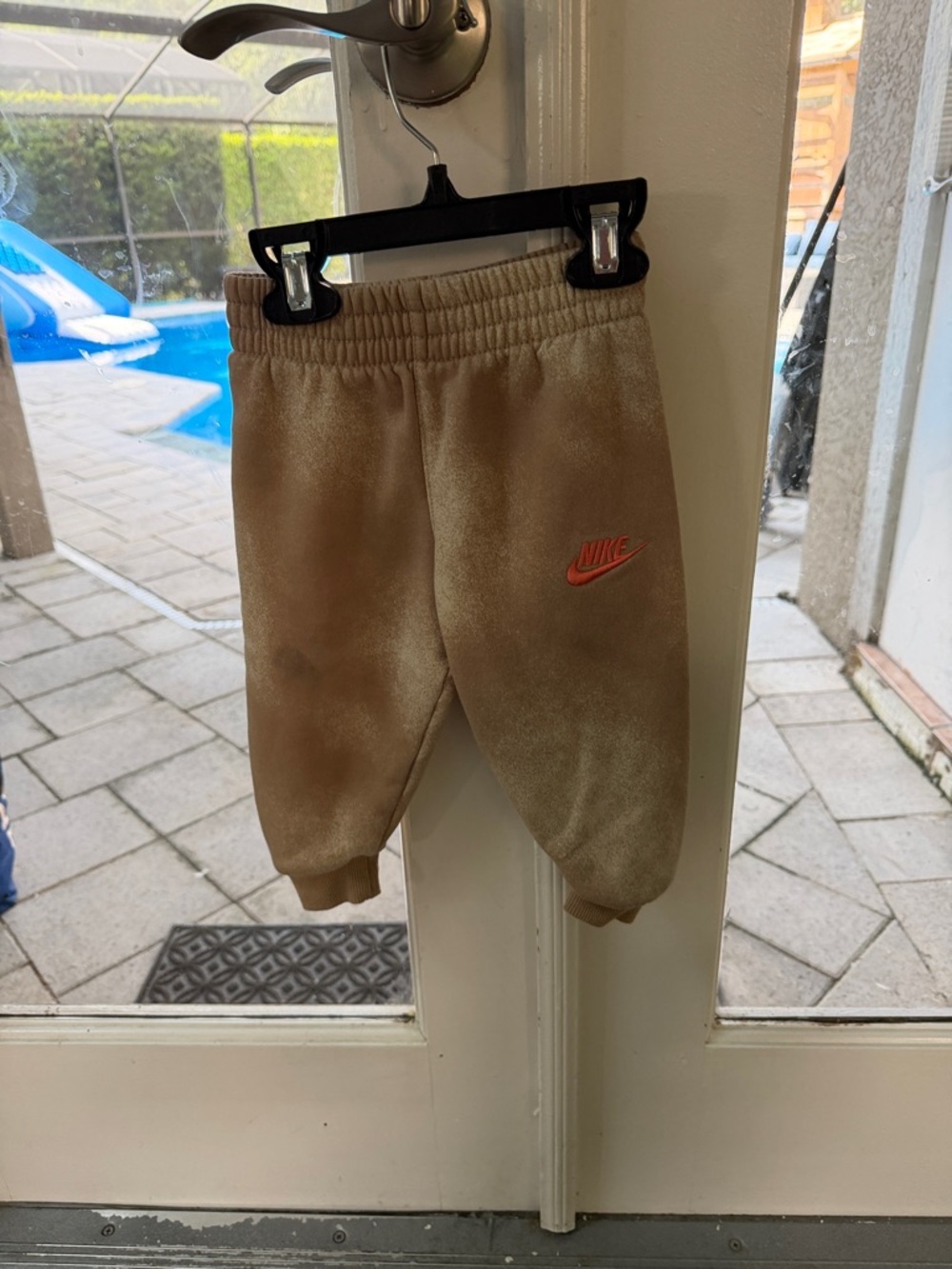 Nike Kids Tan Sweatpants with Orange Logo